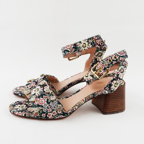 New JCREW Size 6.5 Block Heel Sandals with Gemstones in Liberty Floral - Picture 6 of 8